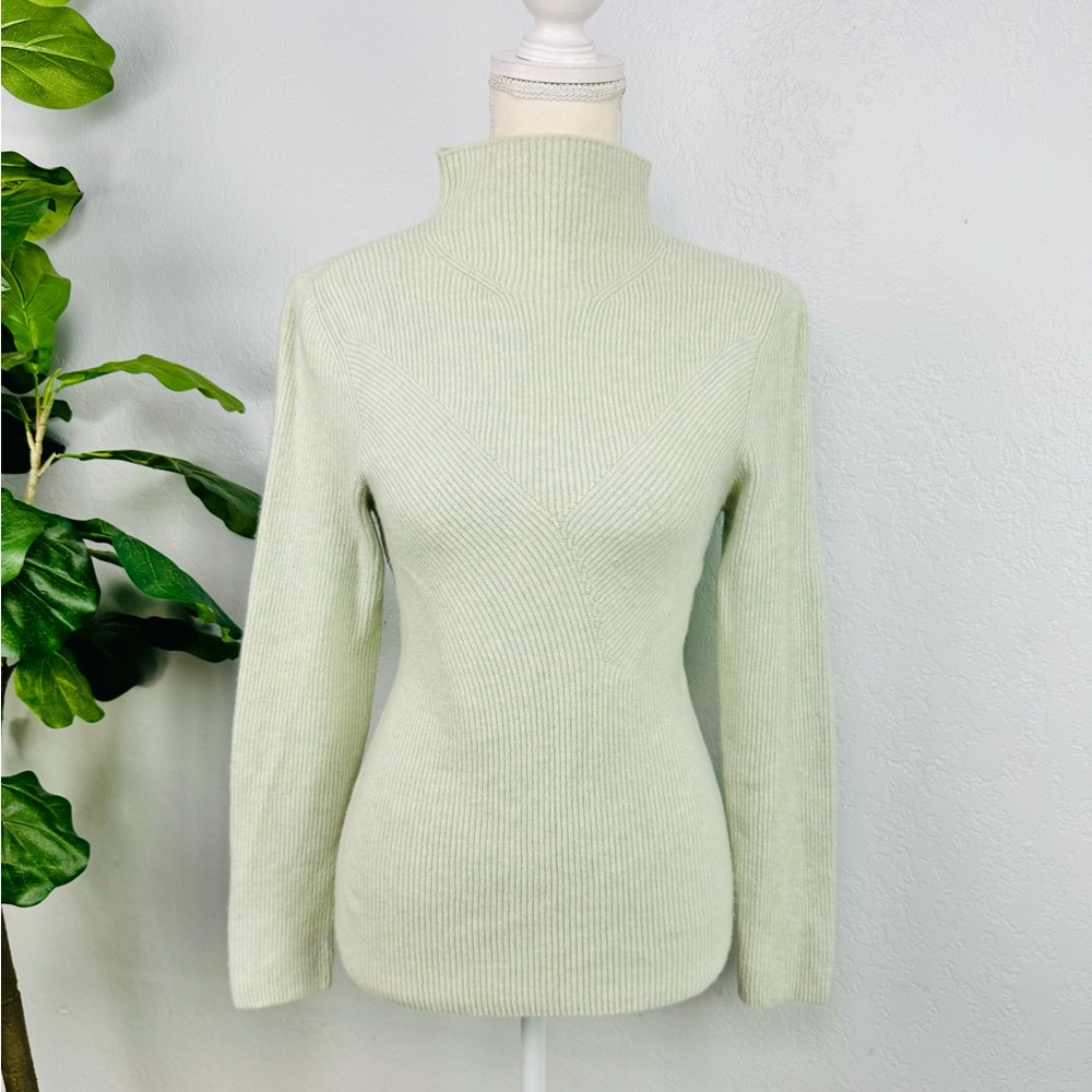 Iris Von Arnim Cashmere Cable Knit Mock Neck Pastel Mint Green Sweater